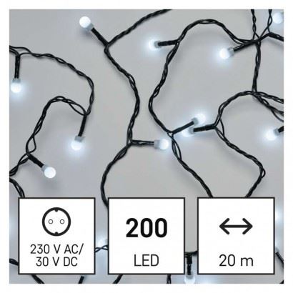 EMOS Lighting LED vánoční cherry řetěz – kuličky D5AC03, 20 m, venkovní i vnitřní, studená bílá 1550052001