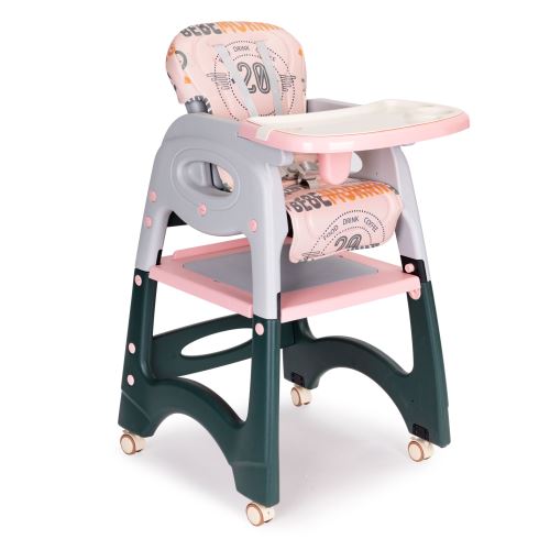 ECOTOYS HA-033 PINK Výškově nastavitelná jídelní židlička se stolkem růžová