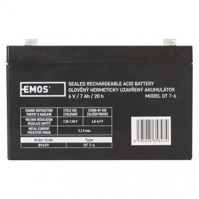 Emos B9659 Bezúdržbový olověný akumulátor 6 V/7 Ah, faston 4,7 mm, černý 1201000520