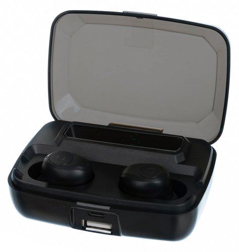 Iso Trade 14154 Bezdrátová sluchátka Bluetooth - Powerbanka 2200 mAh, černé 15068