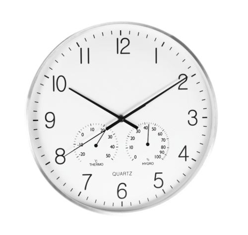 SEGNALE KO-837362290 Nástěnné hodiny s teploměrem a vlhkoměrem 38 cm stříbrný rám