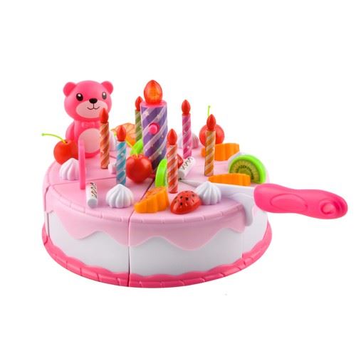 Kruzzel 22437 Dětský plastový narozeninový dort růžový 80 dílů 17317