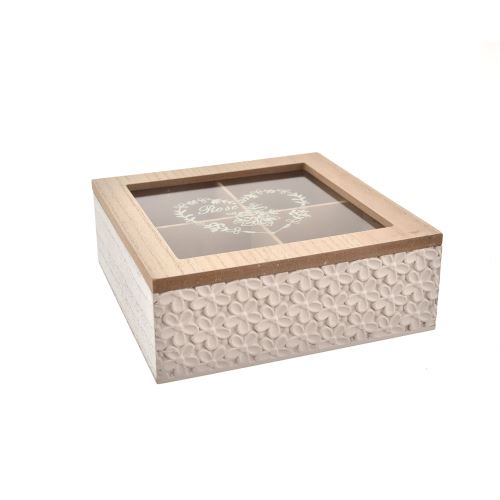 Indecor Box na čaj dřevo bílý, béžový 19 x 19 x 7 cm X10836