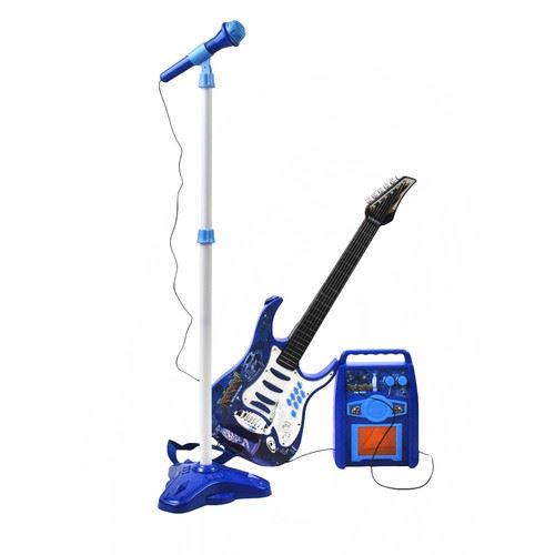 Kruzzel 17366 Dětská elektrická kytara s mikrofonem modrá sada 22409