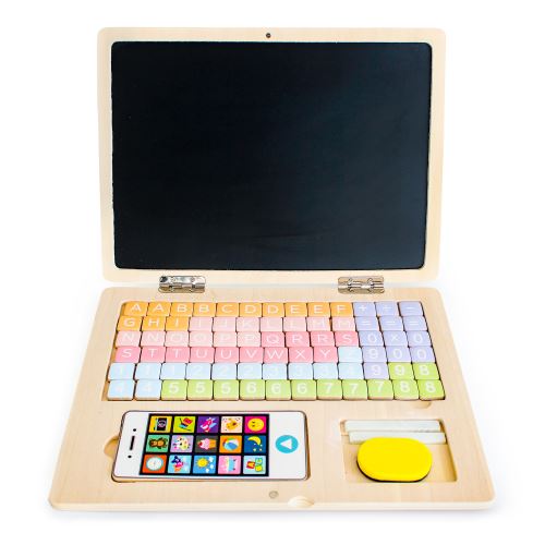 ECOTOYS G068-ECO STANDART Dřevěná vzdělávací magnetická tabule laptop hnědá barva
