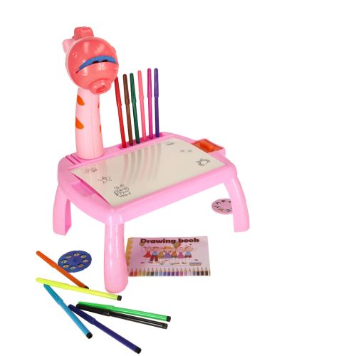 KIK KX4915 Růžový kreslící stolek s projektorem žirafa
