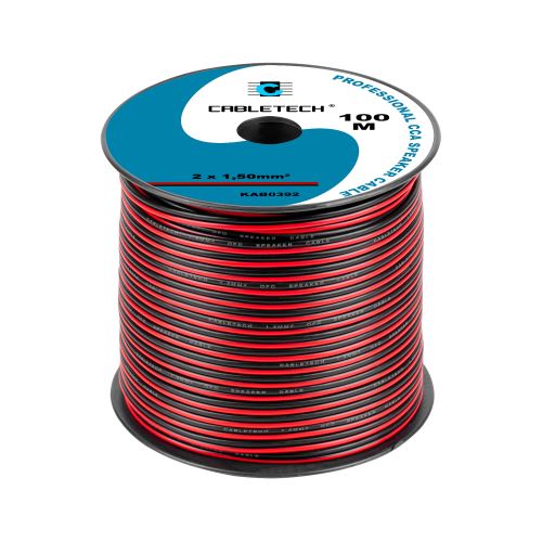 Cabletech 1,5mm CCA reproduktorový kabel, černý a červený, 100 m KAB0392