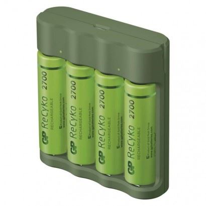 GP Nabíječka baterií Everyday B421 B52427U + 4× AA ReCyko 2700 + USB, zelená 1604842110