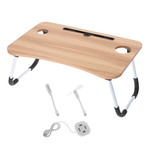 KIK Skládací stolek na notebook do postele, USB stojánek dřevo KX5185