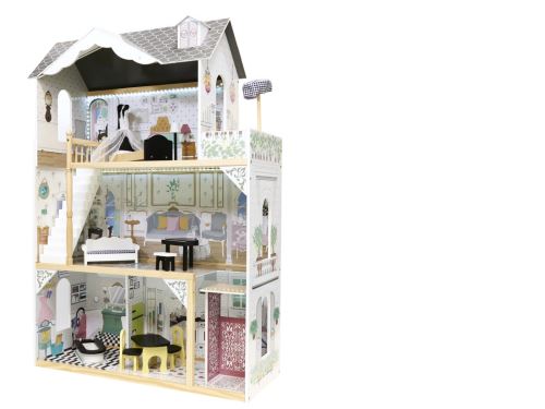 KIK Dětský dřevěný domeček pro panenky + nábytek 122cm XXL LED KX6487