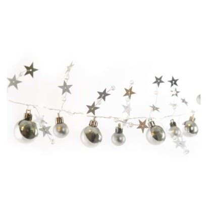 Emos DCGW10 LED vánoční girlanda, stříbrné koule s hvězdami 1,9 m, 2x AA, vnitřní, teplá bílá 1550000117