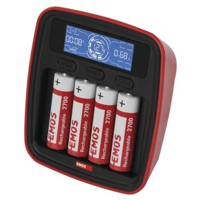 Emos Nabíječka baterií N9341 BCN-42D + 4AA 2700, červená 1603029000