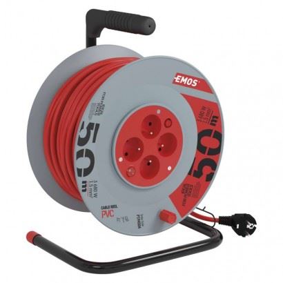 Emos Prodlužovací kabel na bubnu 50 m P194504, 4 zásuvky, 230V, červený 1908045020