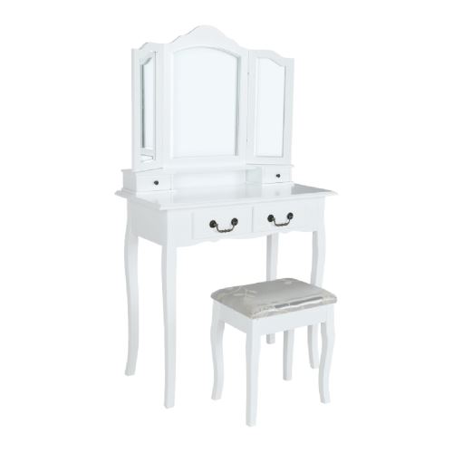 Kondela 228277 Toaletní stolek s taburetem bílá, stříbrná, REGINA NEW