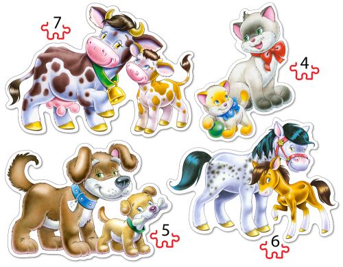 Castorland KX4795 Puzzle 4v1 Zvířata s dětmi 22 dílků