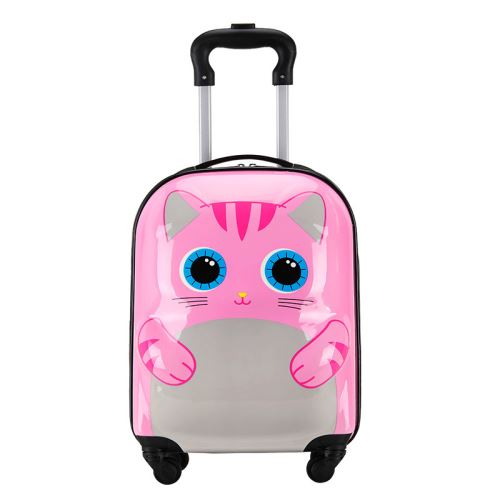 KIK KX3963_3 Dětský cestovní kufr na kolečkách kočka růžová