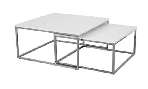 Kondela 240323 Konferenční stolky set 2 ks bílá ENISOL TYP 1 chrom 75 x 75 x 37 cm
