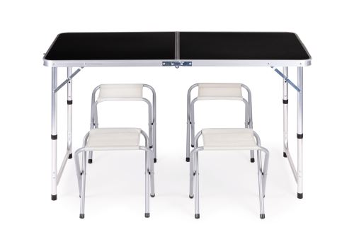 MODERNHOME HTA120R+4S BLACK Cestovní skládací stůl se 4 židlemi černá barva