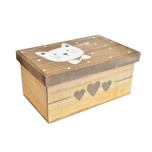 Indecor Krabička dřevo hnědá kočka 23x14x11 cm X07229