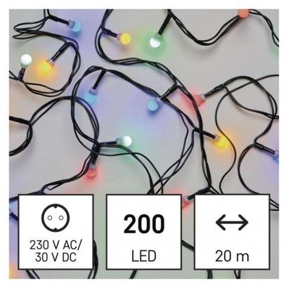EMOS Lighting LED vánoční cherry řetěz – kuličky D5AM03, 20 m, venkovní i vnitřní, multicolor 1550054001