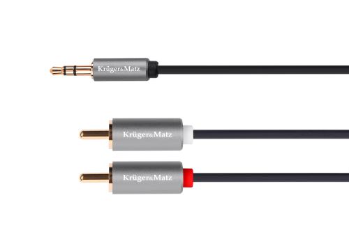 Kruger & Matz 3,5 jack kabel stereo zástrčka - 2RCA 10m Basic šedá KM1215