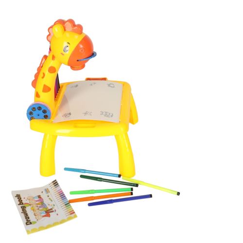 KIK KX4915_1 Kreslící stůl pro děti s projektorem žirafa žlutý