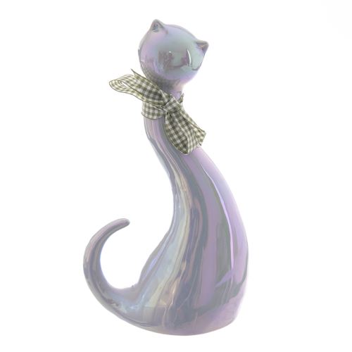 Indecor Kočka keramická šedá perleť 12x8x22 cm X08386