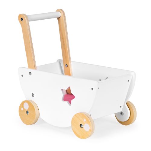 ECOTOYS 2150N Dřevěný bílý vozík pro panenky 2v1
