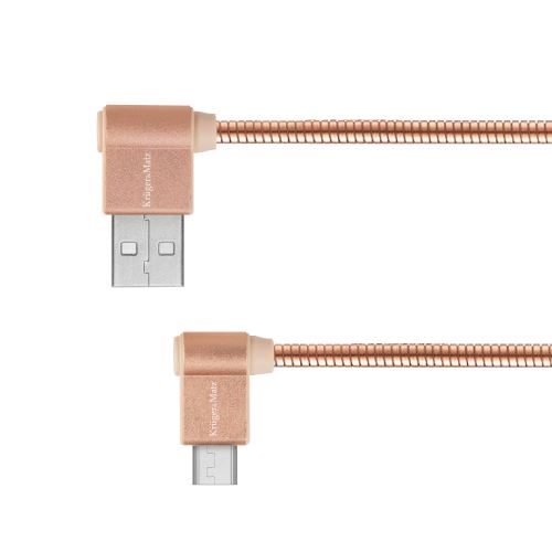 Kabel USB - úhlová zástrčka typu C 1m 3A Kruger & Matz růžová KM0361